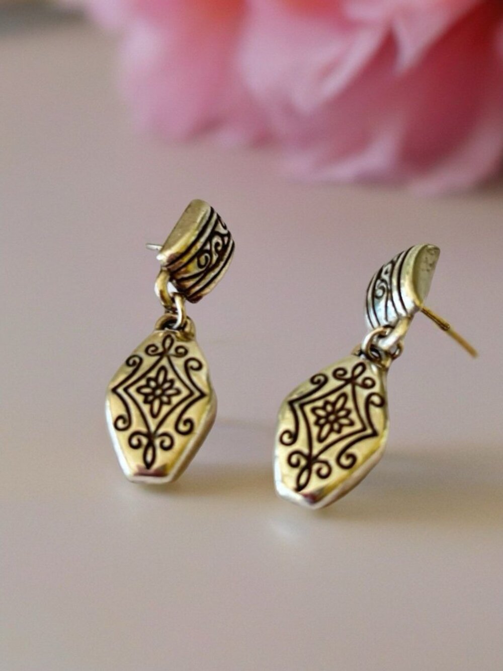 Brighton Silver Post Drop Dangle Earrings Ornate Scroll 38 mm (1.5") Long